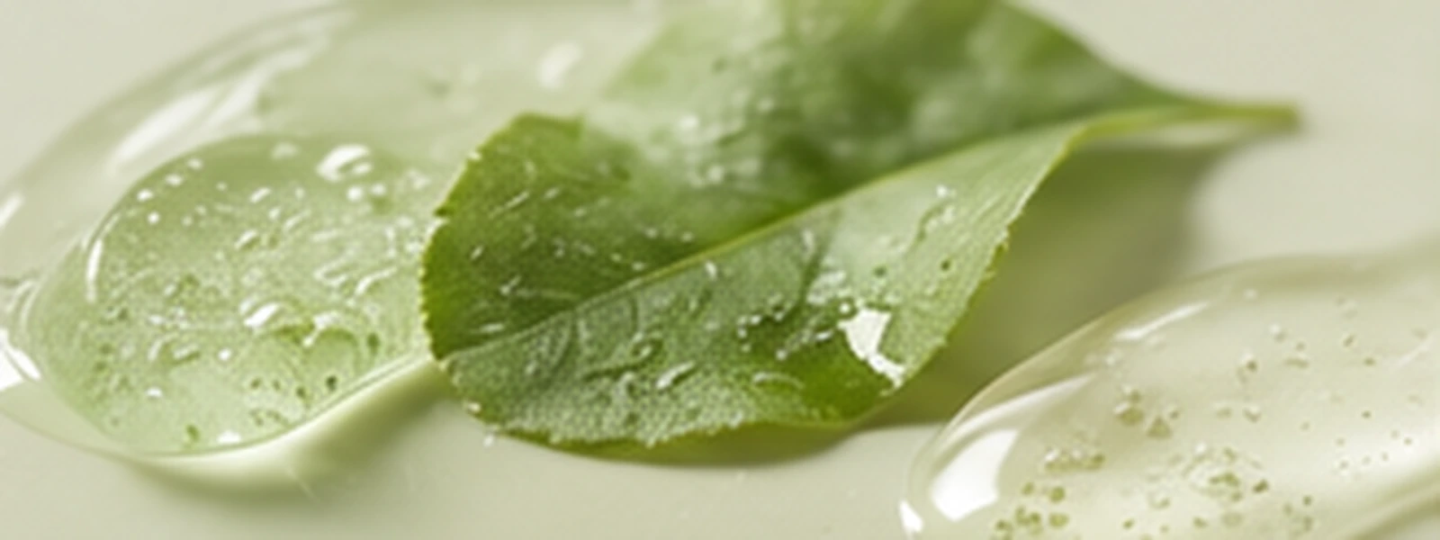 Close-up of a lightweight, translucent gel moisturizer texture on an ivory background.