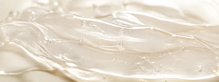Translucent ivory hydrogel material with soft layered folds and a wet sheen.